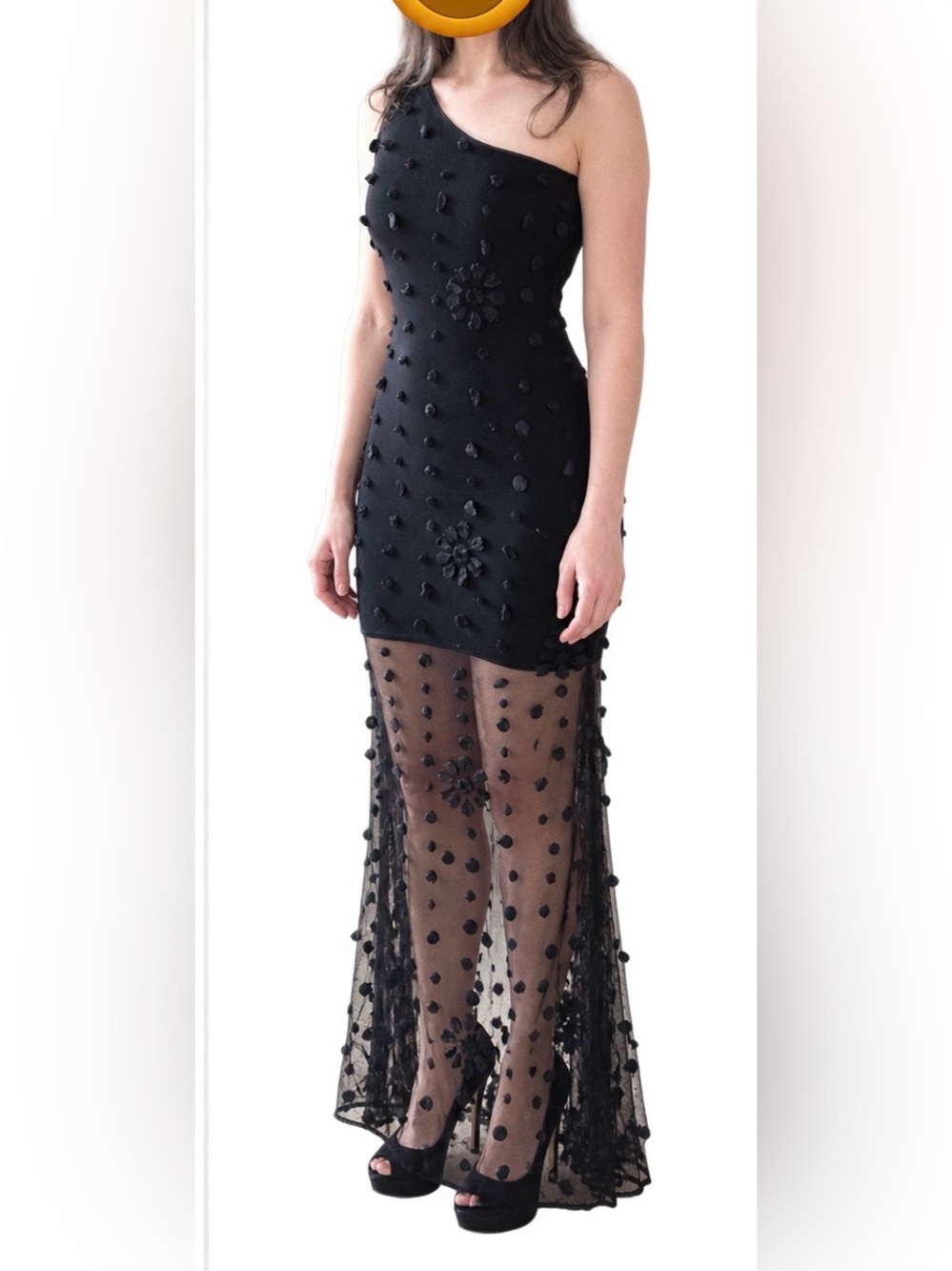 Rush Couture Claudette Floyd Black One Shoulder Sheer Maxi Dress S